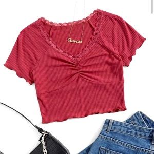 Really cute red lace crop top